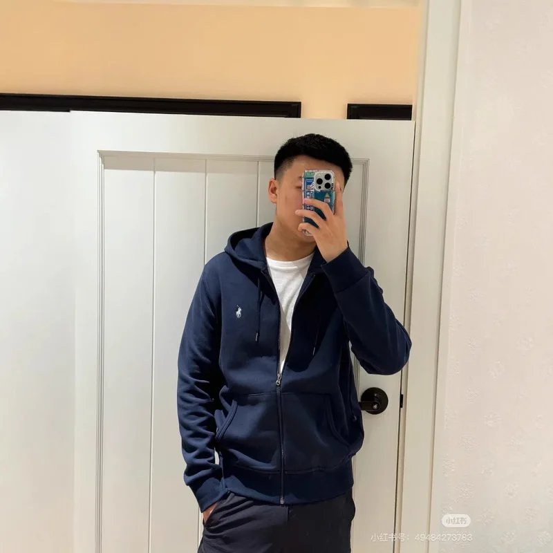 xypugongying 跨境外贸十色拉夫RL基础款小马刺绣Logo连帽卫衣男女款拉链外套 4