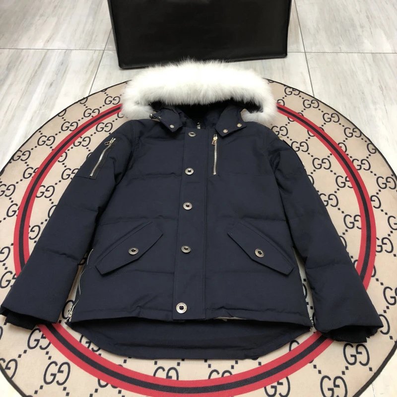 Unbranded Down Jackets Hooded fur-trim puffer jacket with flap pockets — Navy Blue (06 Male White Wool Collar)