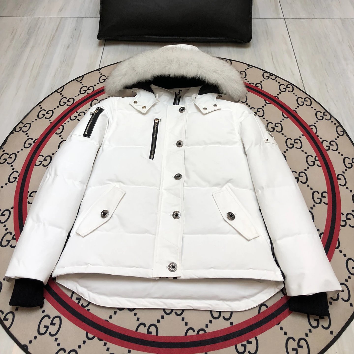 Unbranded Down Jackets Hooded fur-trim puffer jacket with flap pockets — Pure white (05 female white fur collar)