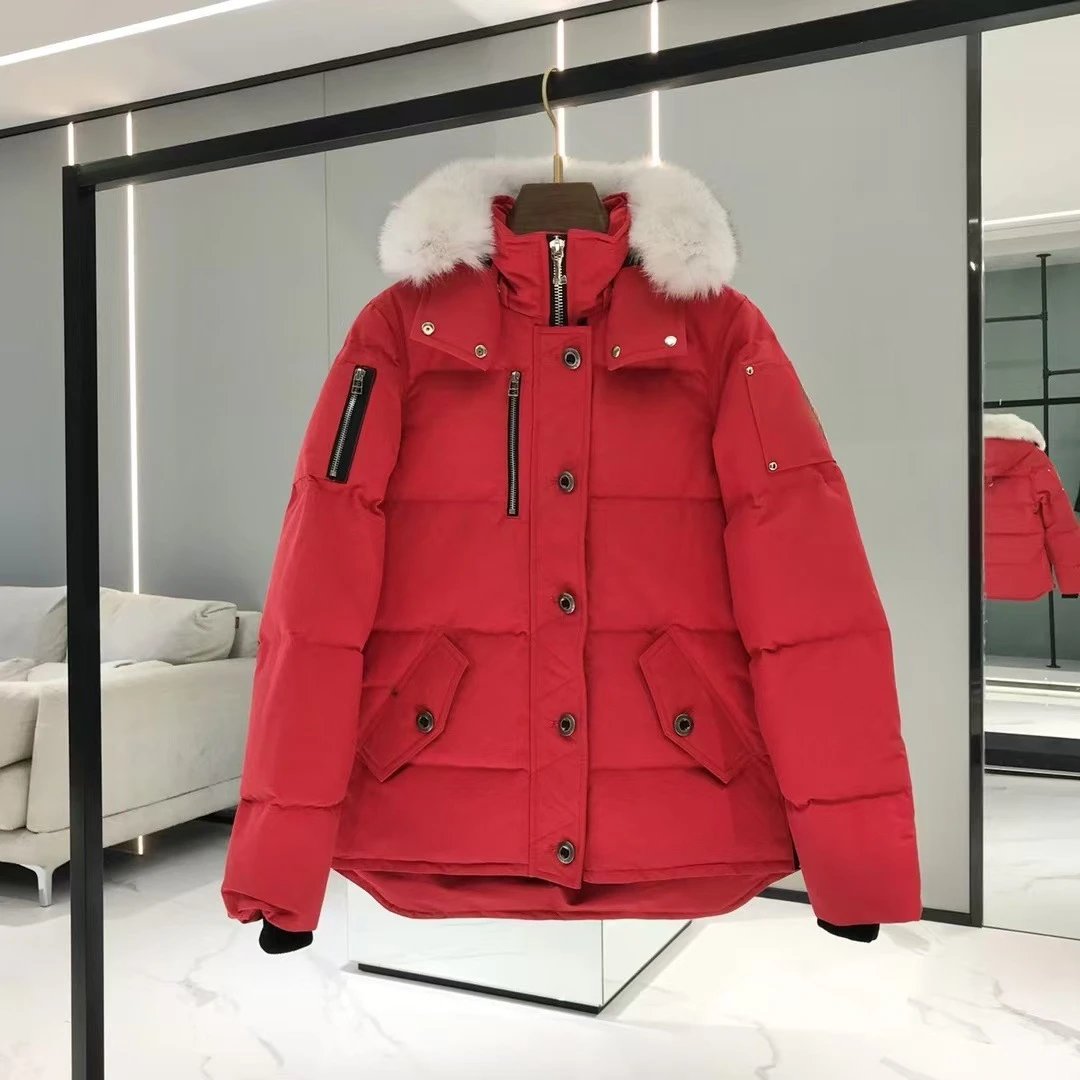 Unbranded Down Jackets Hooded fur-trim puffer jacket with flap pockets — Red (05 female white fur collar)