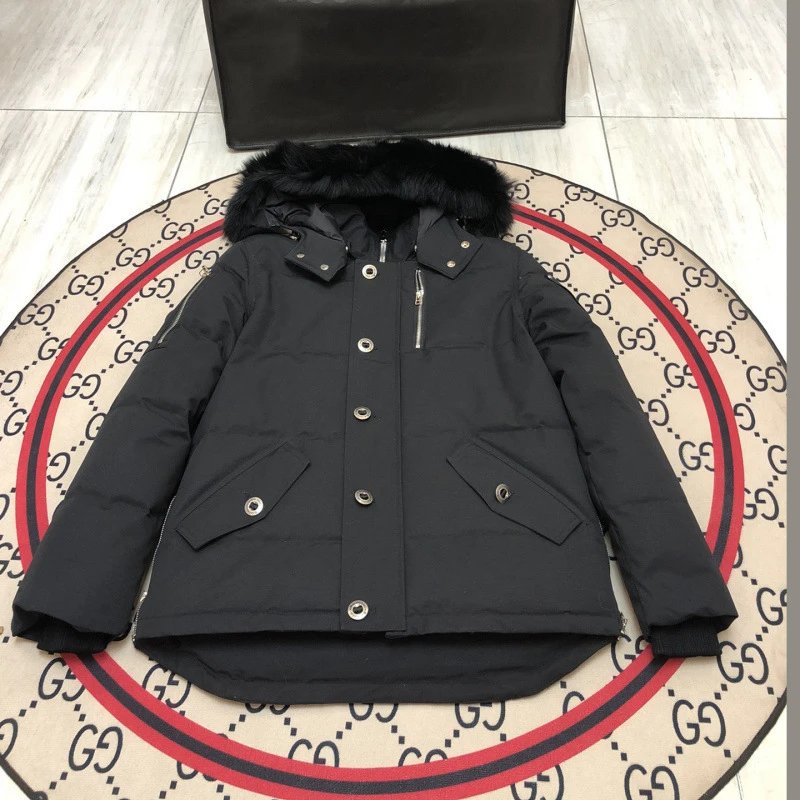 Unbranded Down Jackets Hooded fur-trim puffer jacket with flap pockets — Black (06 men's black fur collar)