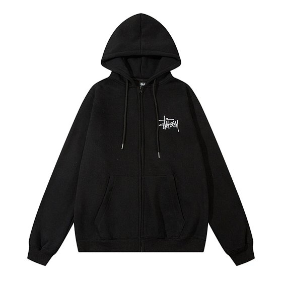 Zippered hooded sweatshirt with small monogram print on chest