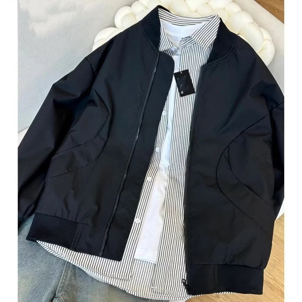 Spring and Autumn Stand Collar Couple Baseball Uniform Sports Jacket Men and Women Light Color Cleanfit Harrington American Workwear Jacket