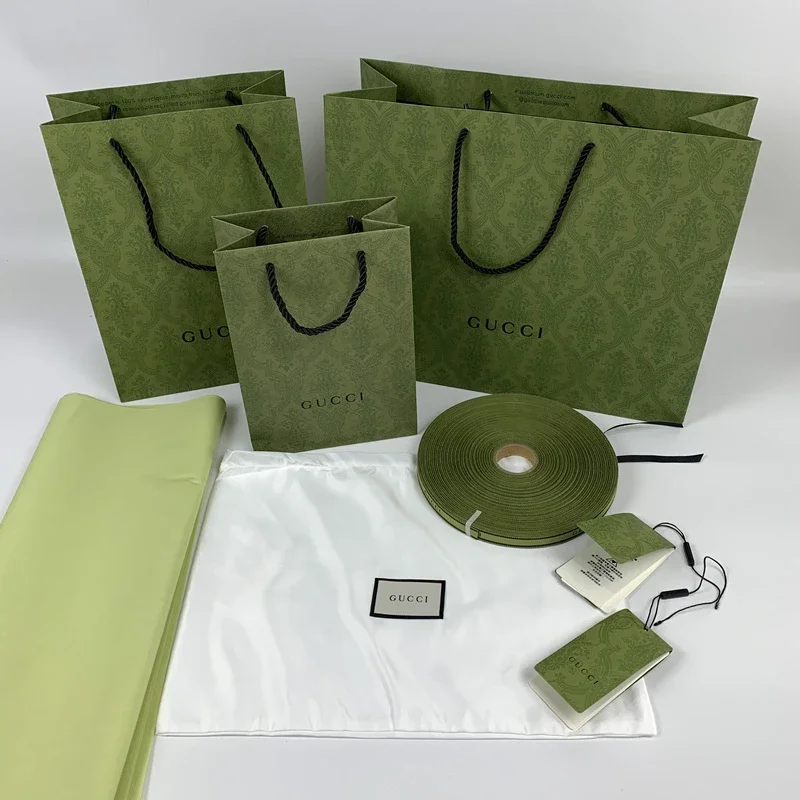 古奇gucci古驰新款绿色纸袋包装丝带礼品袋手提购物袋子防尘布袋