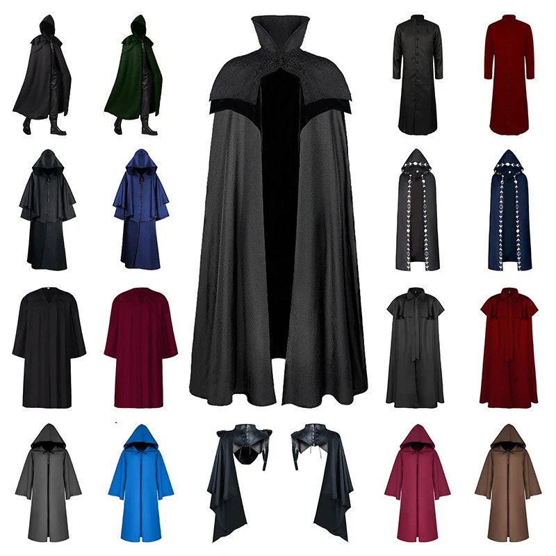 JL27 2025 New Ball Death Dress Up Cloak Medieval Hooded Cloak Wizard Robe Party Role Playing