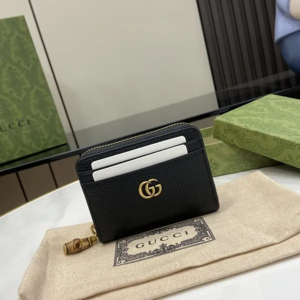 Gucci GG Marmont Mini Zip Card Holder Black Leather Wallet - 1