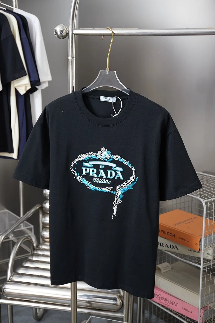 Prada T-Shirts Crew-neck short-sleeve graphic and textured designs — 60