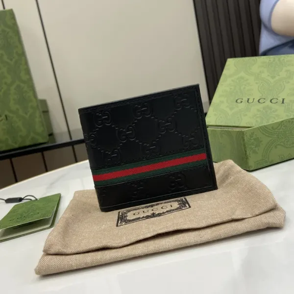 Gucci GG Marmont Bi-Fold Wallet Black with Web Stripe Short Wallet - 1