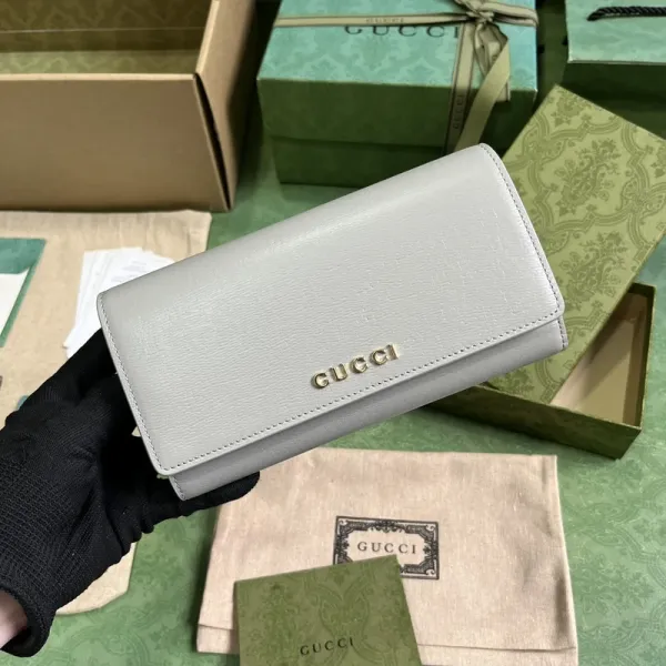 Gucci Gg Marmont Long Wallet Light Gray Leather - 1