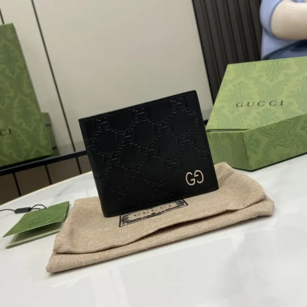 Gucci GG Marmont Embossed Leather Bi-Fold Wallet Black Short Wallet - 1