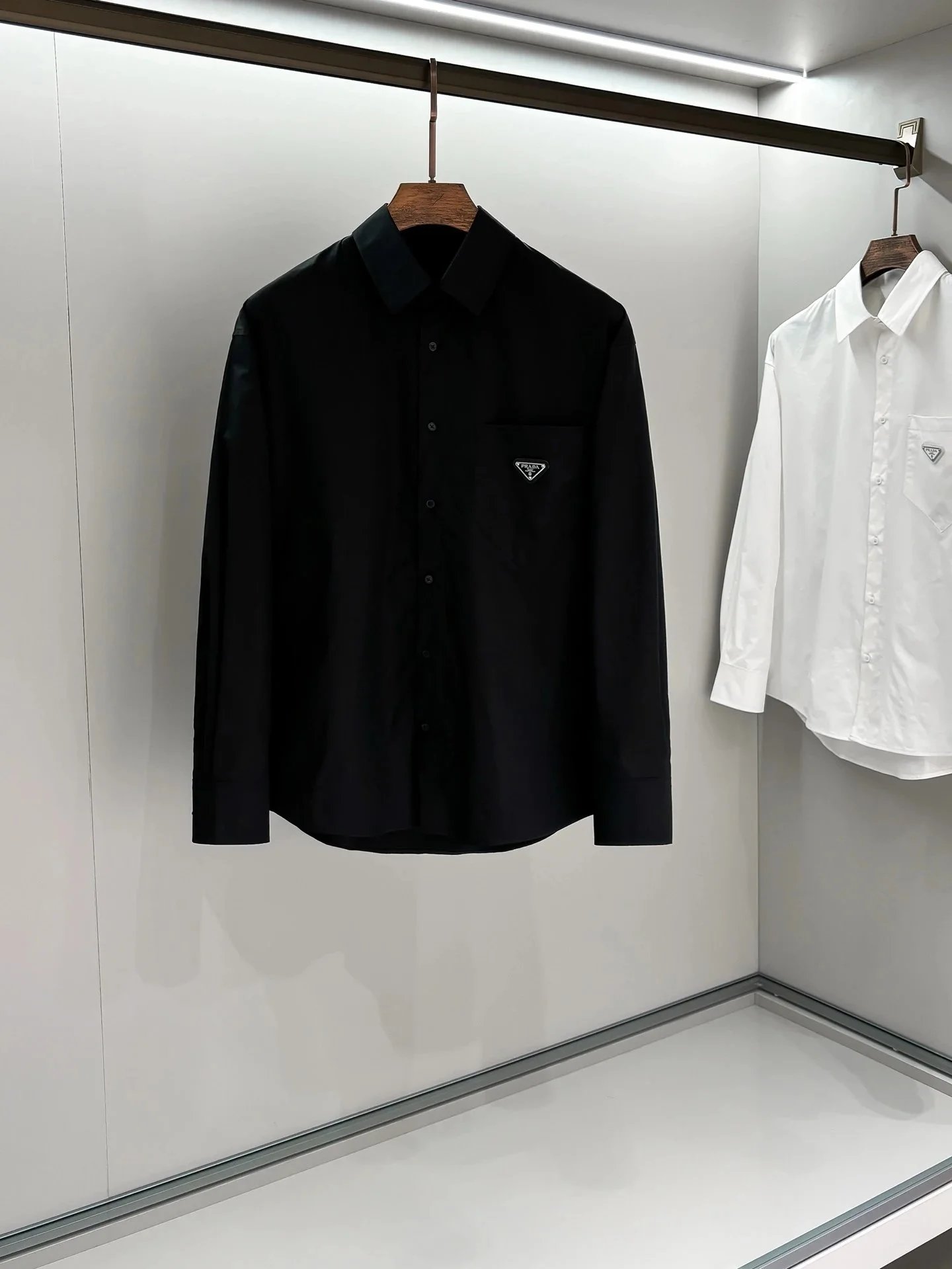 Prada Men's Long Sleeve Button-Down Shirt with Triangle Logo Pocket