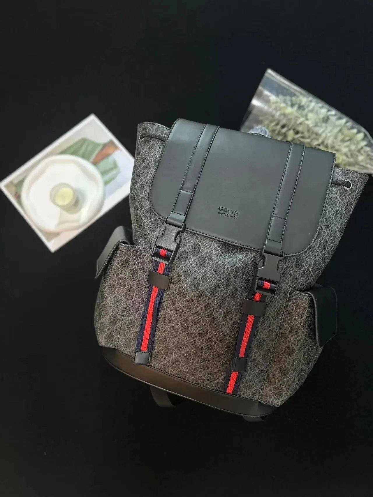 Gucci Ophidia GG Supreme Canvas Flap Backpack with Web Stripe