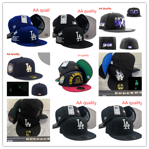 Dodgers Non Adjustable Hat Side Label Flat Edge Hat 59FIFTY Cap Number Hat Fully Sealed Hat Size Hat Sunscreen Hat Men's and Women's Sunscreen Hats Tourist Trendy Hat