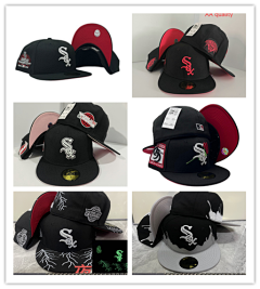 White Sox New Era 59FIFTY Flat Bill Hip Hop Cap - Stitched Logo, One Size Fits Most, Sun Protection Unisex Adjustable Snapback Hat for Men and Women