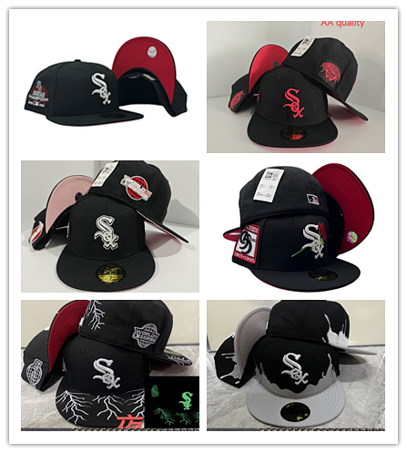 White Sox New Era 59FIFTY Flat Bill Hip Hop Cap - Stitched Logo, One Size Fits Most, Sun Protection Unisex Adjustable Snapback Hat for Men and Women