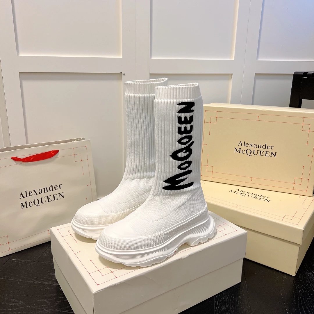 Alexander McQueen Boots Logo Knit Sock with Lug Sole image 11