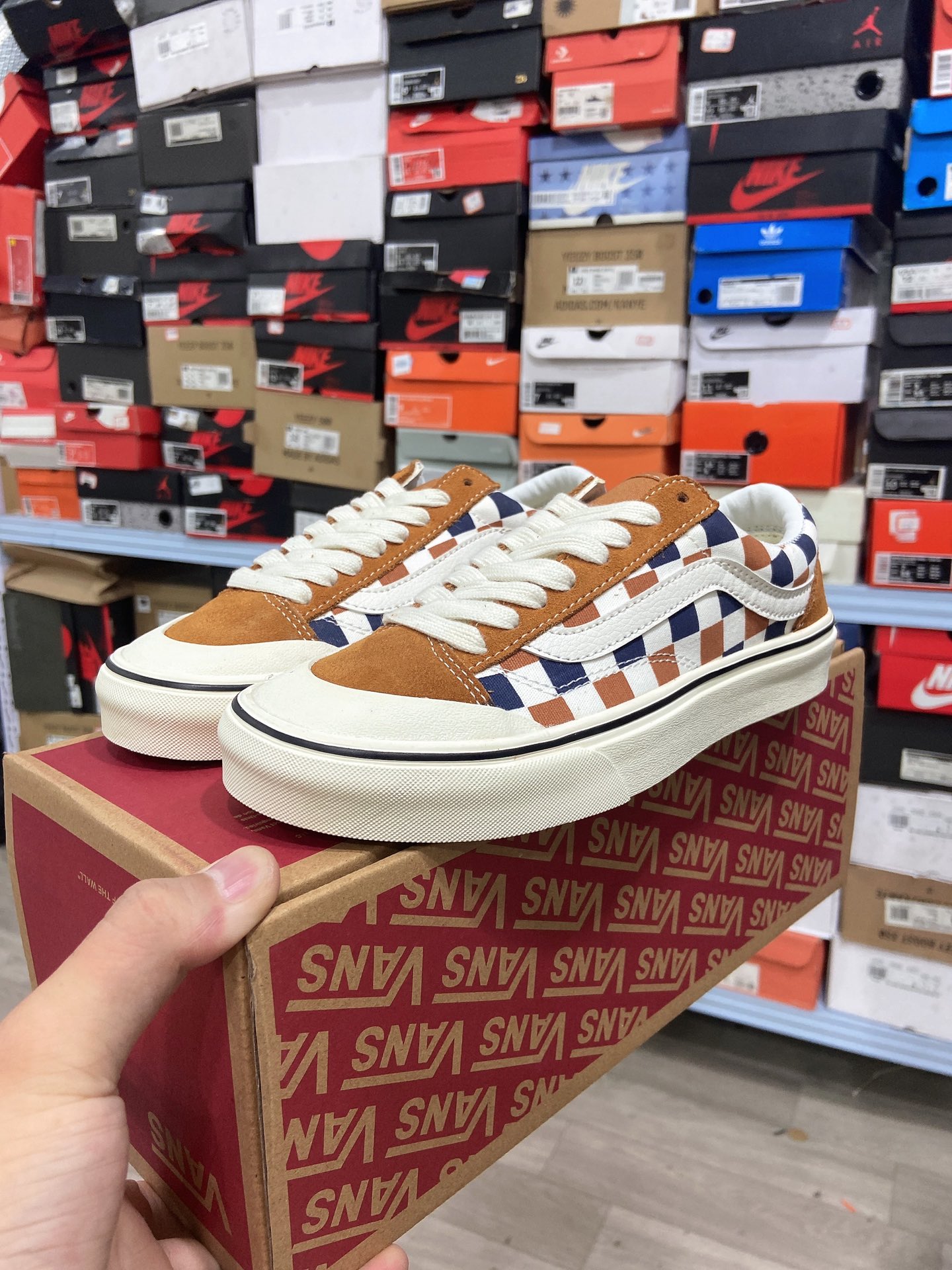 Vans Old Skool Checkerboard Brown Multicolor Sneakers Skateboard Shoes - 8
