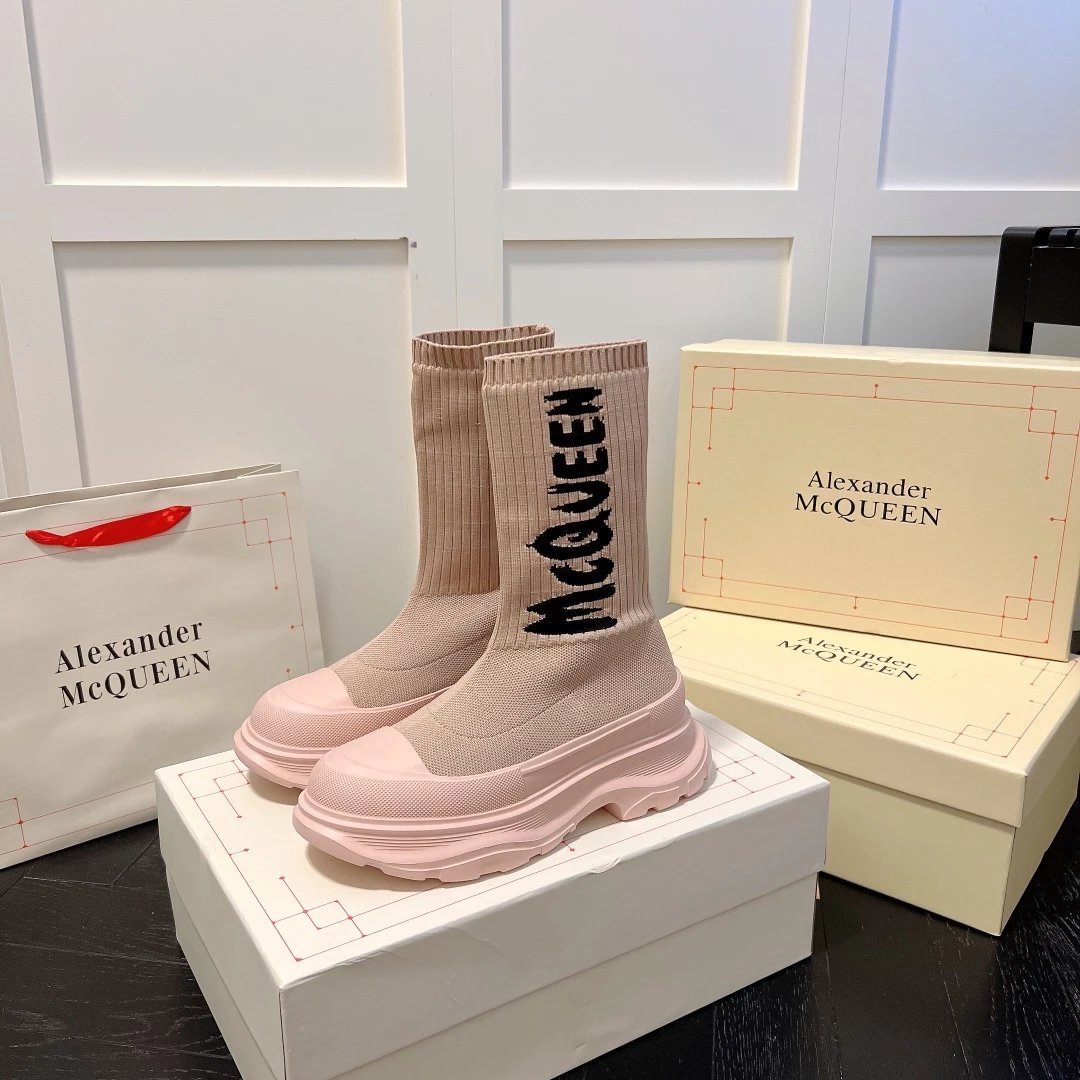 Alexander McQueen Boots Logo Knit Sock with Lug Sole image 12