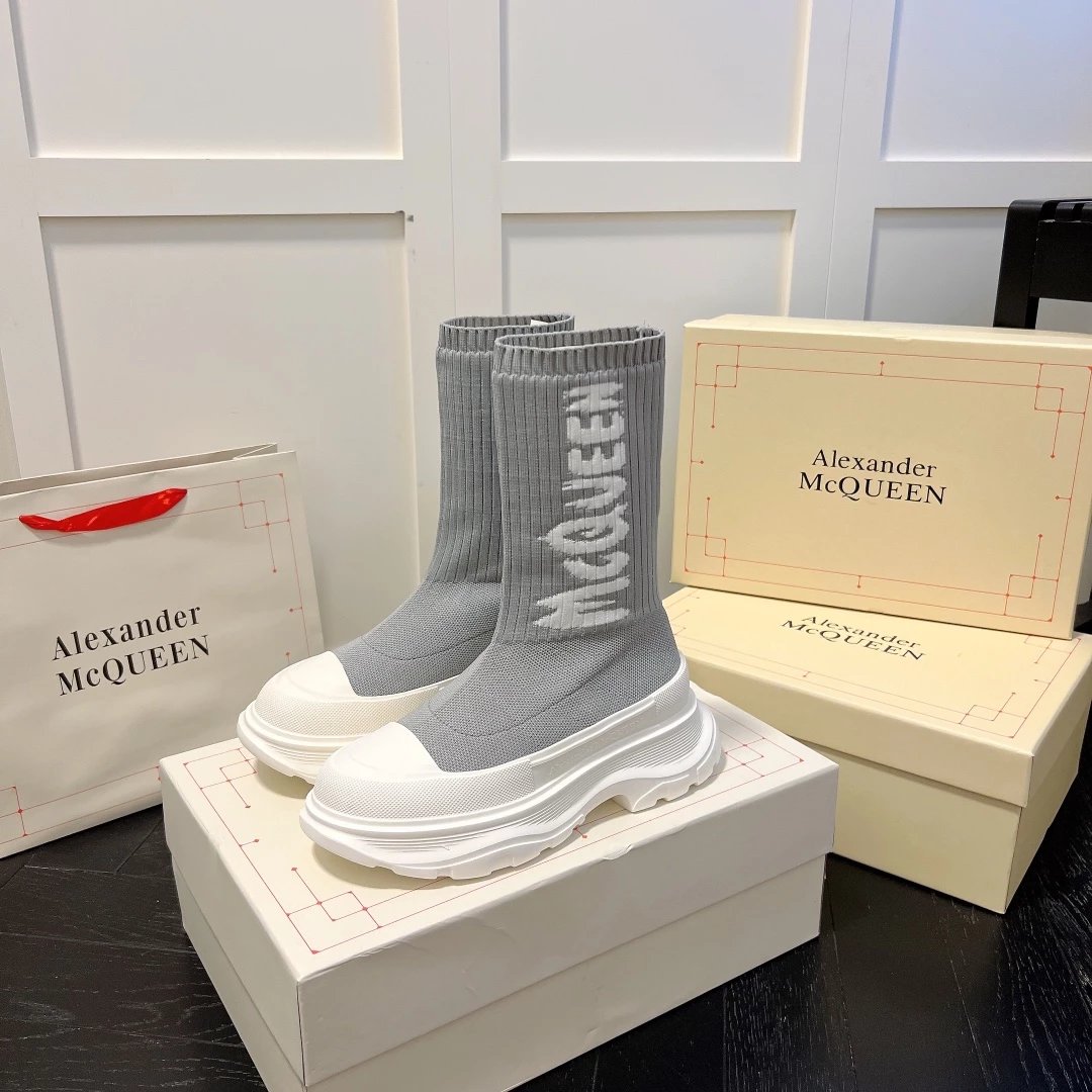 Alexander McQueen Boots Logo Knit Sock with Lug Sole image 13