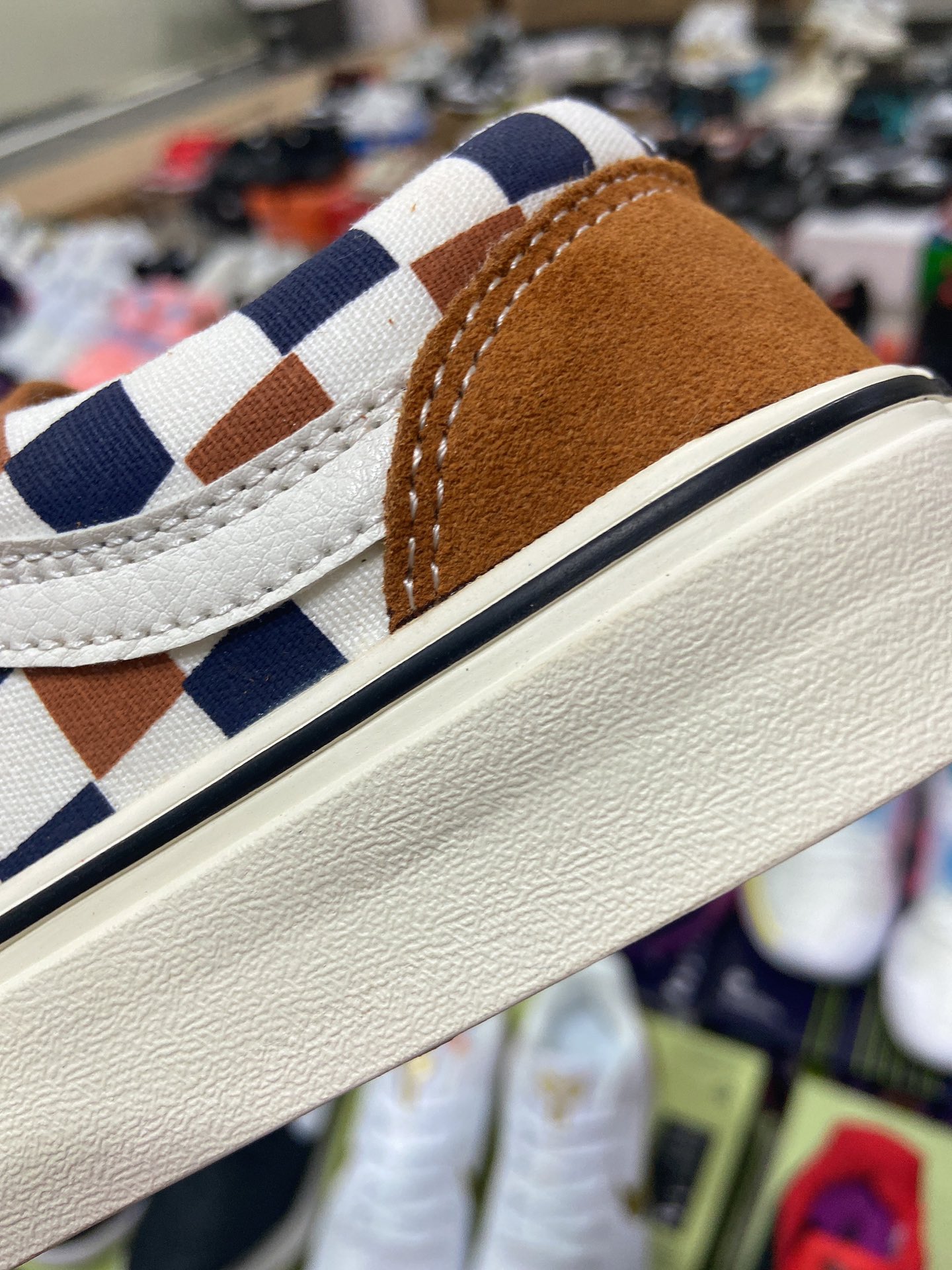 Vans Old Skool Checkerboard Brown Multicolor Sneakers Skateboard Shoes - 9