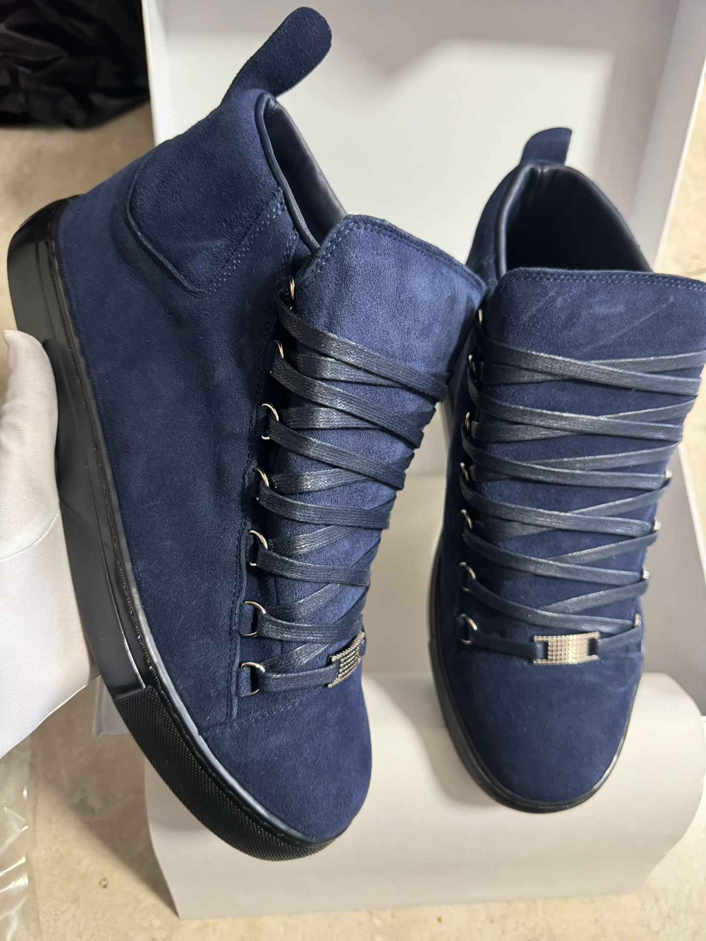 Unbranded Sneakers High-top lace-up with metal eyelets — Blue High-top-matt leather
