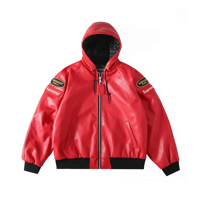 Vanson Leathers Jackets Supreme collaboration hooded leather jacket product detail image 25