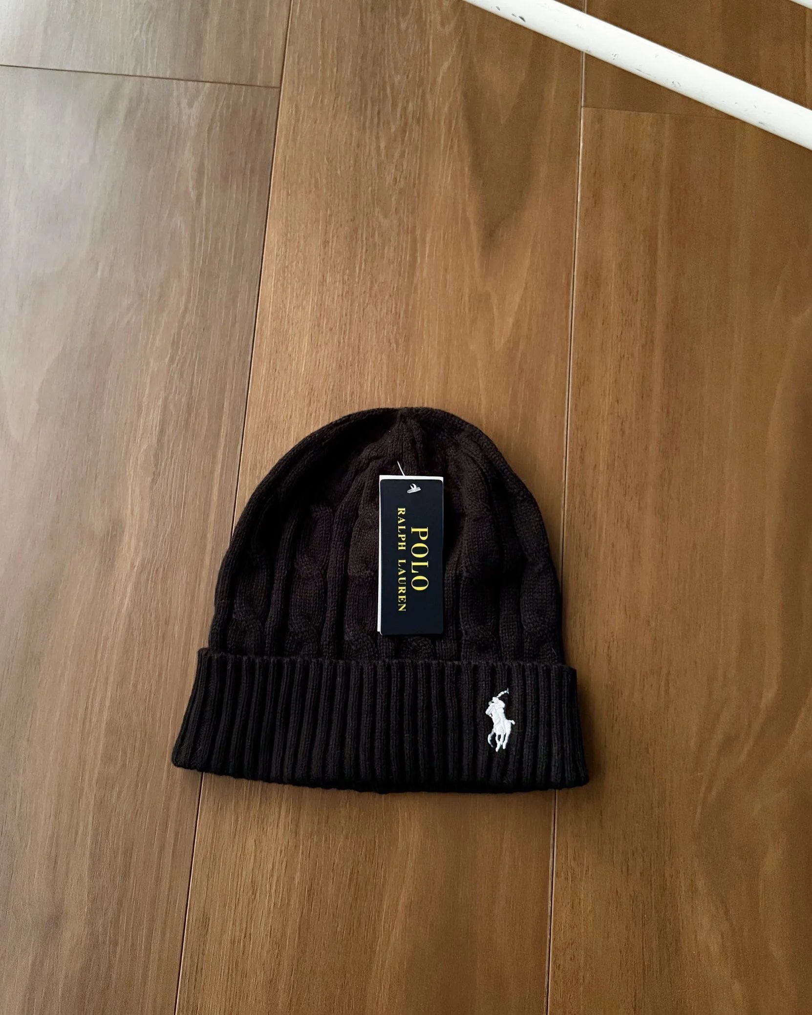 Polo Ralph Lauren Hats Cable-Knit Cuffed Beanie with Pony Embroidery — *006 Black