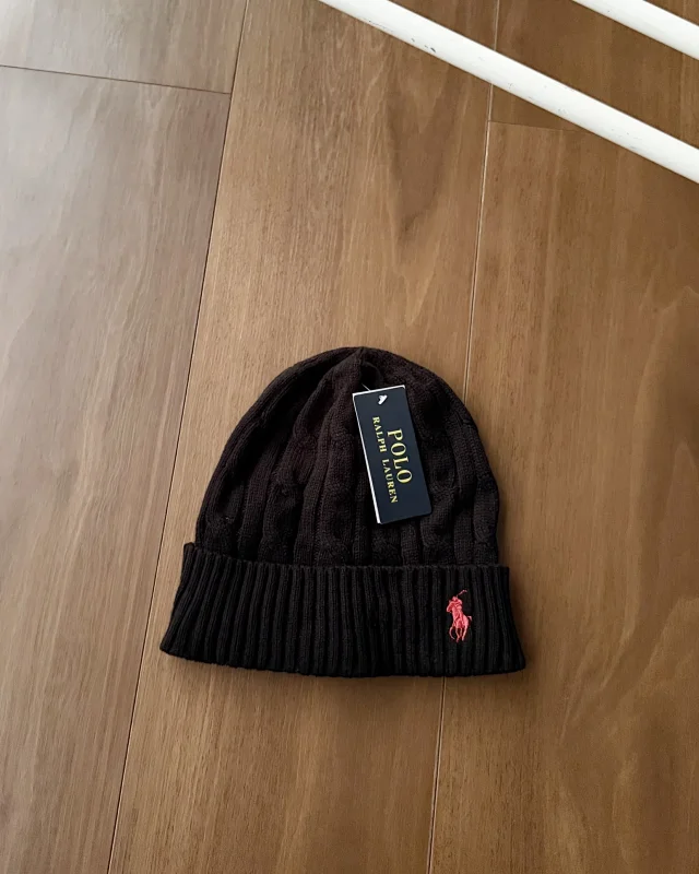 Polo Ralph Lauren Hats Cable-Knit Cuffed Beanie with Pony Embroidery product detail image 3