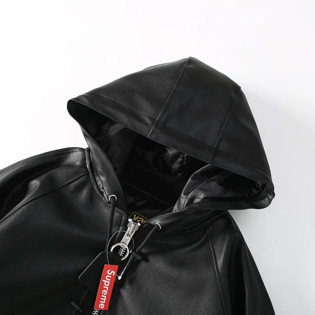 Vanson Leathers Jackets Supreme collaboration hooded leather jacket product detail image 13