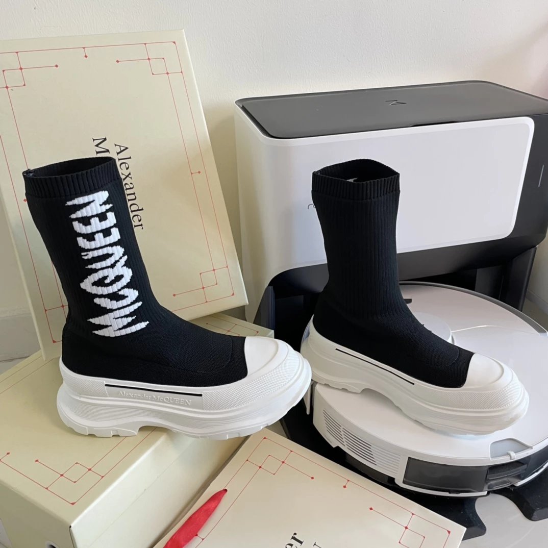 Alexander McQueen Boots Logo Knit Sock with Lug Sole image 3