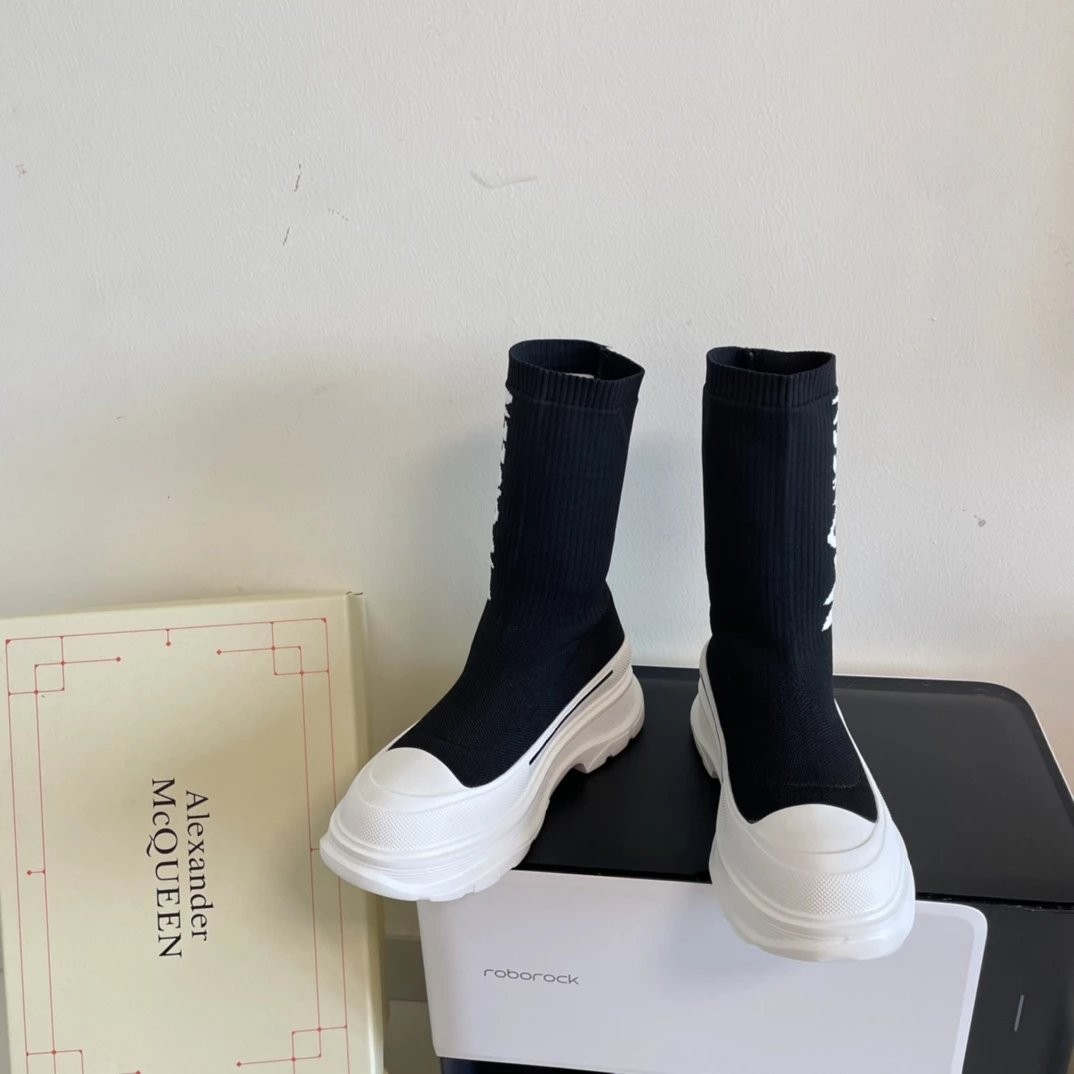 Alexander McQueen Boots Logo Knit Sock with Lug Sole image 6