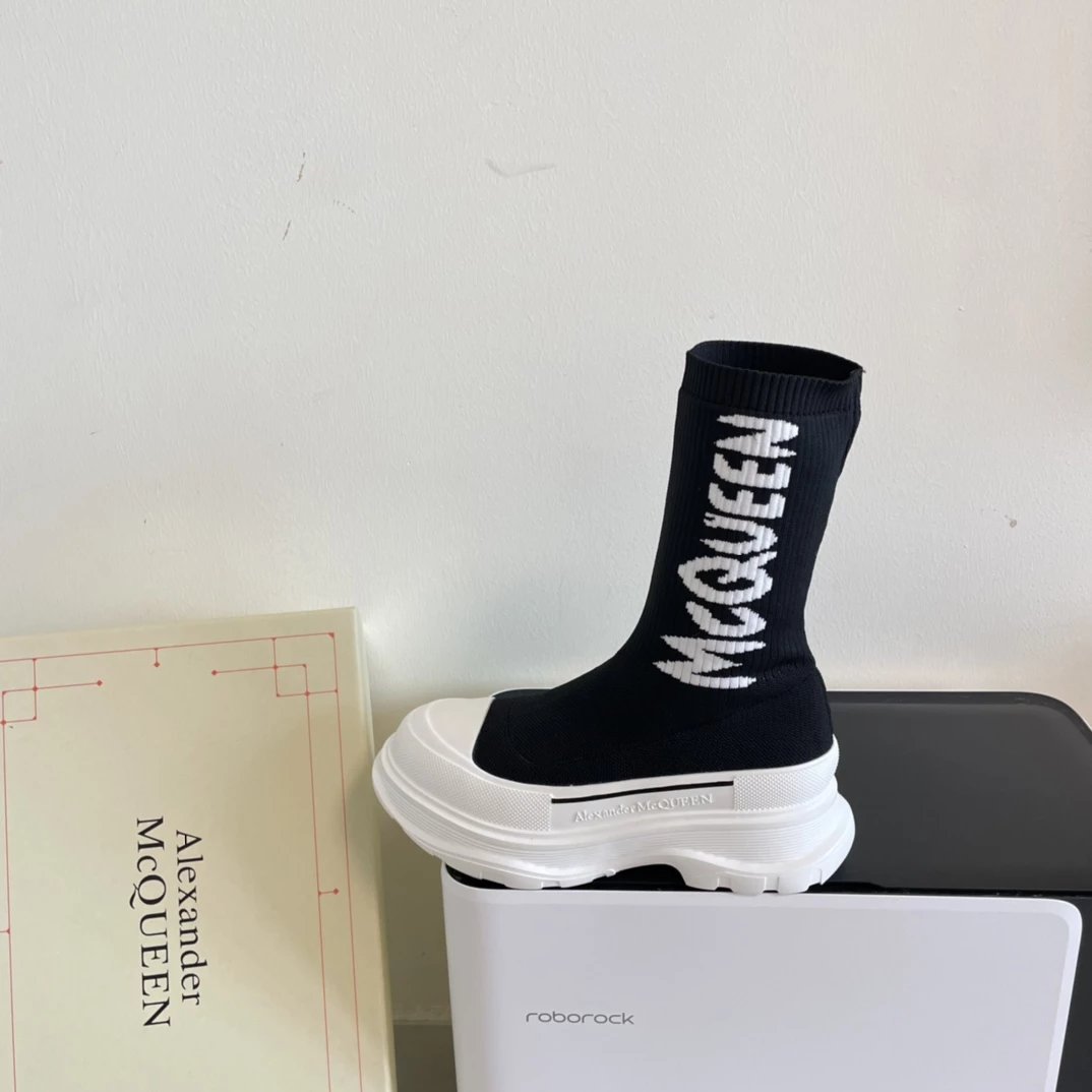 Alexander McQueen Boots Logo Knit Sock with Lug Sole image 9