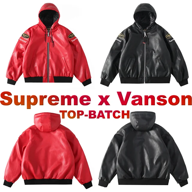 Vanson Leathers Jackets Supreme collaboration hooded leather jacket product detail image 1
