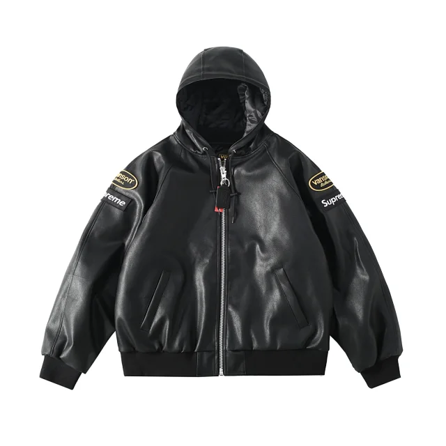 Vanson Leathers Jackets Supreme collaboration hooded leather jacket product detail image 15