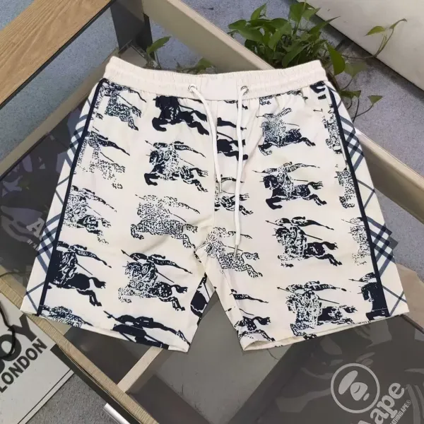 Burberry Equestrian Knight Print Shorts Beige/Black Shorts - 1
