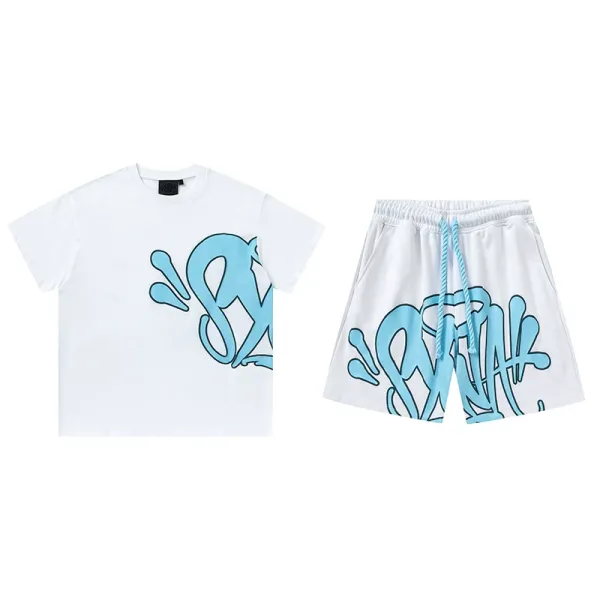 Design Graffiti Print White T-Shirt and Shorts Set - 1