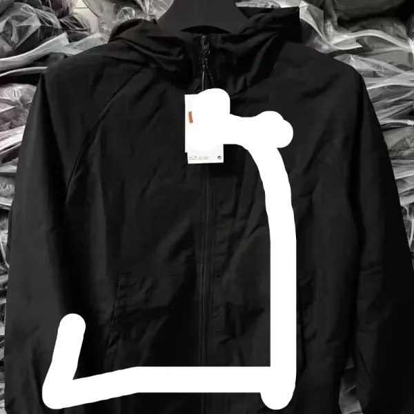 Design Lightweight Hooded Windbreaker Black Outerwear - 1