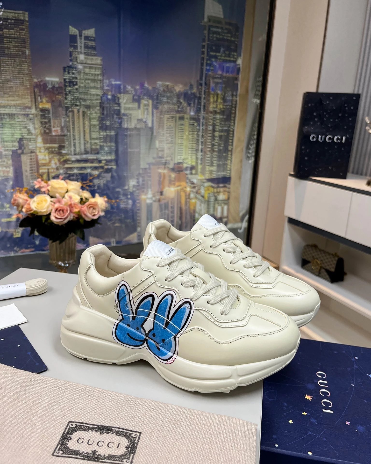 Off-white leather with G logo print