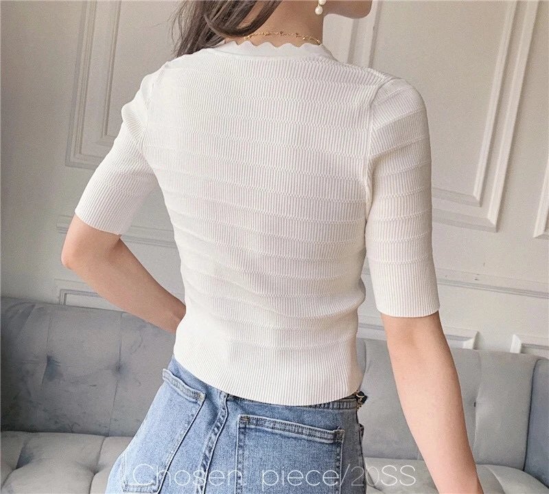 Sandro White Scalloped Knit Cardigan
