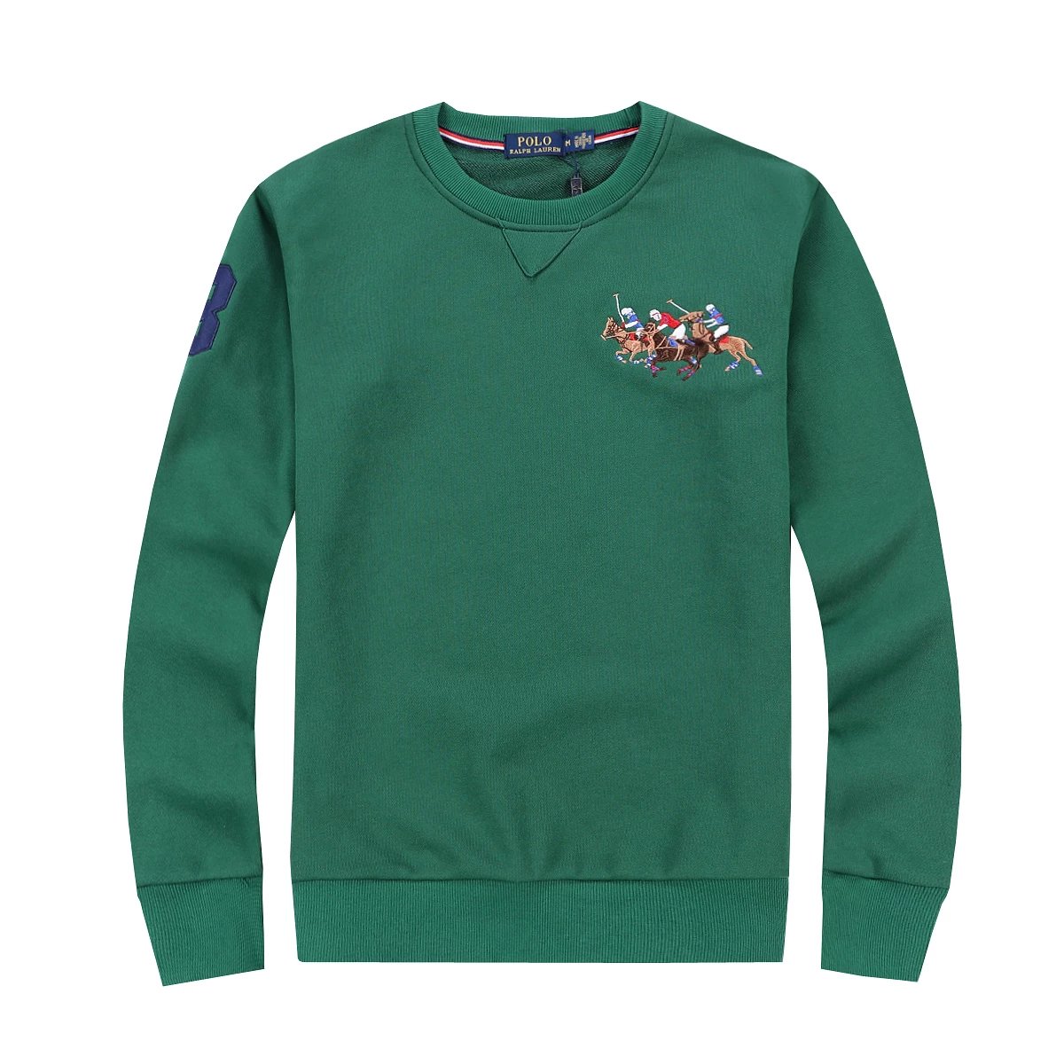 Tri-color horse fleece sweatshirt/15, Ralph Lauren men's polo tri-color horse fleece crew neck versatile long sleeve loose sweatshirt base layer