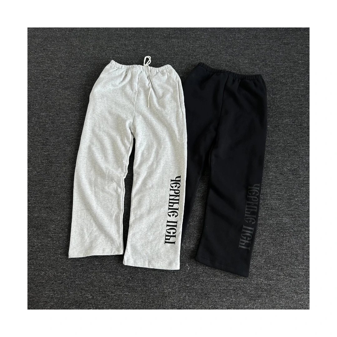 Yeezy X Gosha joint Russian slogan Black dog Black dog Flower Grey Thin Velvet Woolen Sweatpants