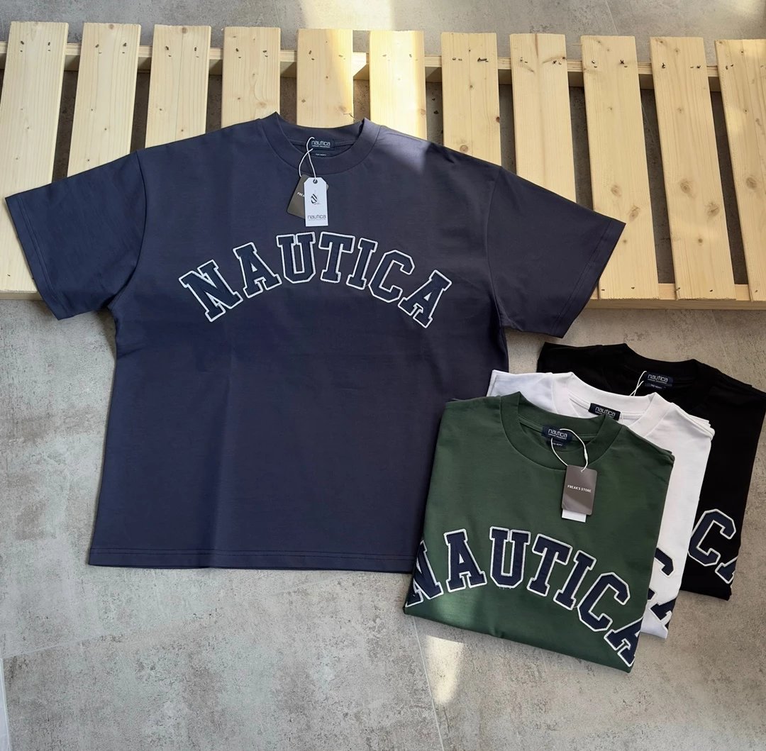 Top version NAUTICA JAPAN, supervised by Hasegawa, City Boy, wind sticker fabric embroidery, heavyweight pure cotton short sleeved couple style