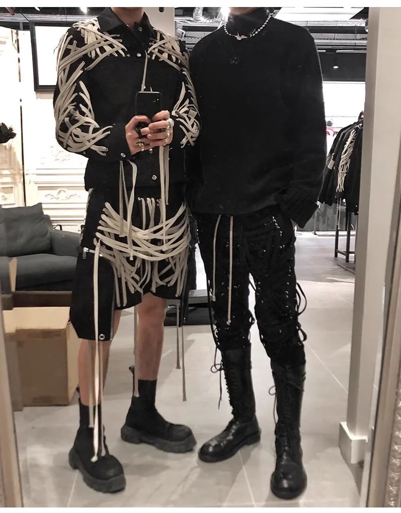 Classic High Version Dark Style Main Line Pure Handmade Cotton Rope Weaving Motorcycle jacket Outwea 2
