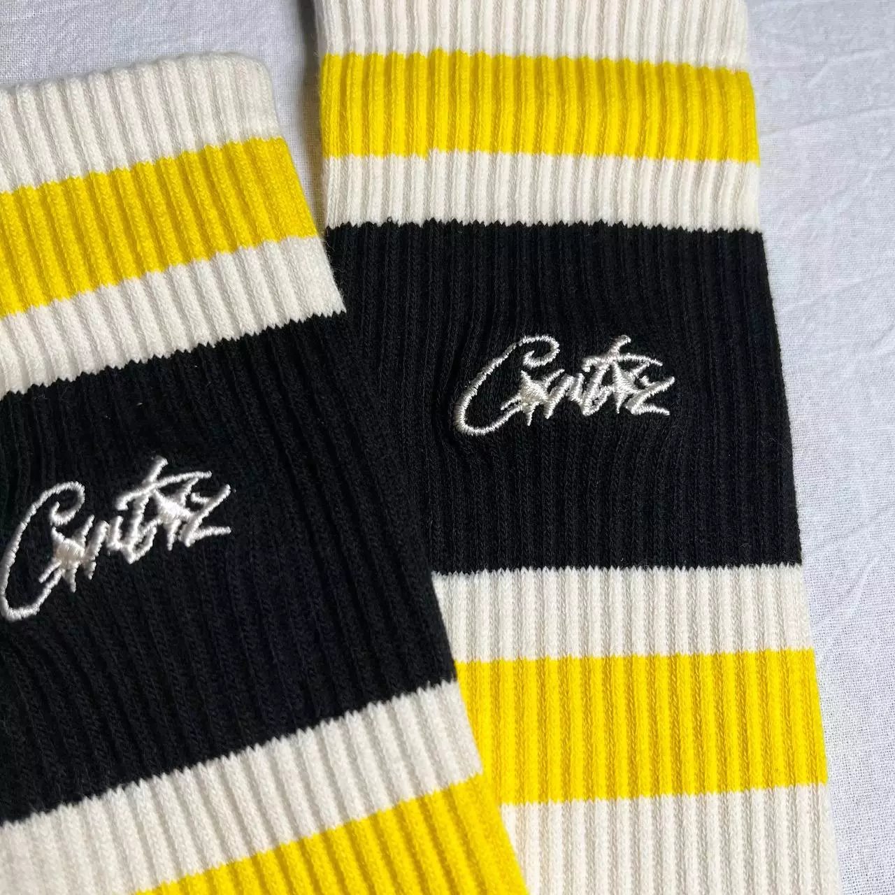 Corteiz Striped Crew Socks Red Yellow Cream Socks - 10
