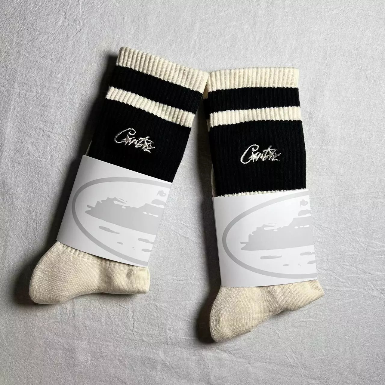 Corteiz Striped Crew Socks Red Yellow Cream Socks - 5