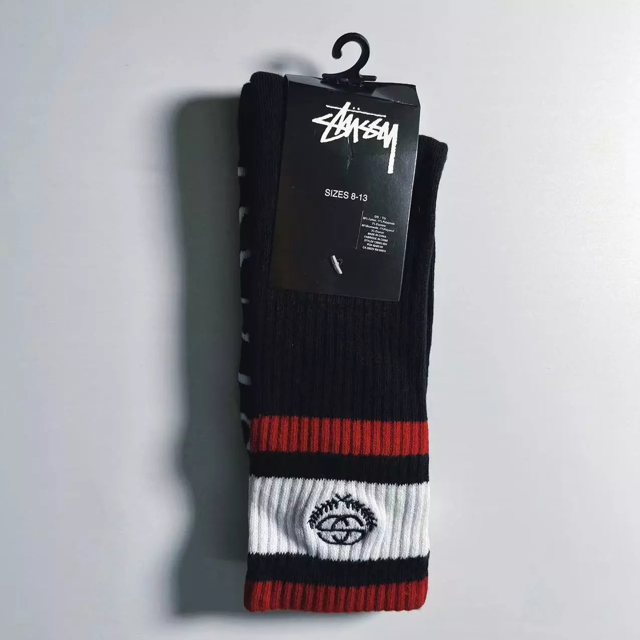 Stussy Stripe Logo Crew Socks White / Navy / Burgundy - 5