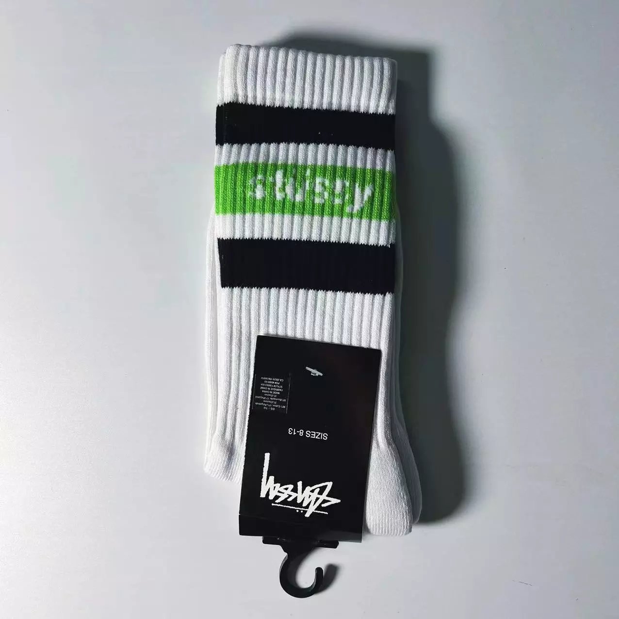 Stussy Stripe Logo Crew Socks White / Navy / Burgundy - 9
