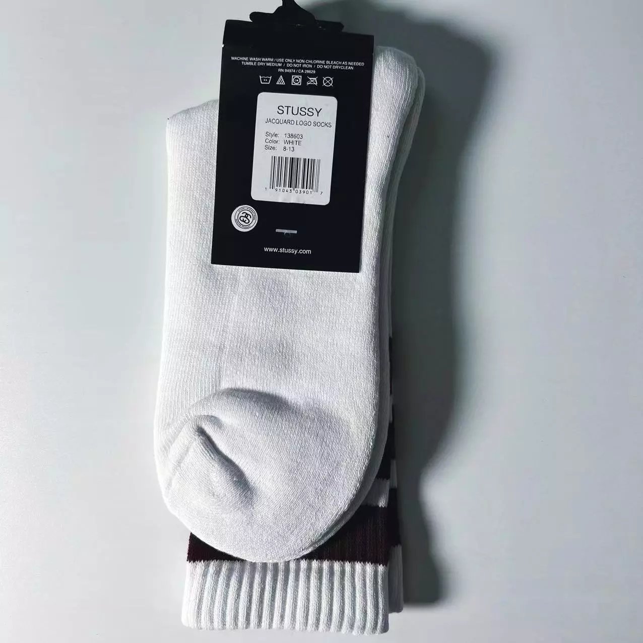Stussy Stripe Logo Crew Socks White / Navy / Burgundy - 10