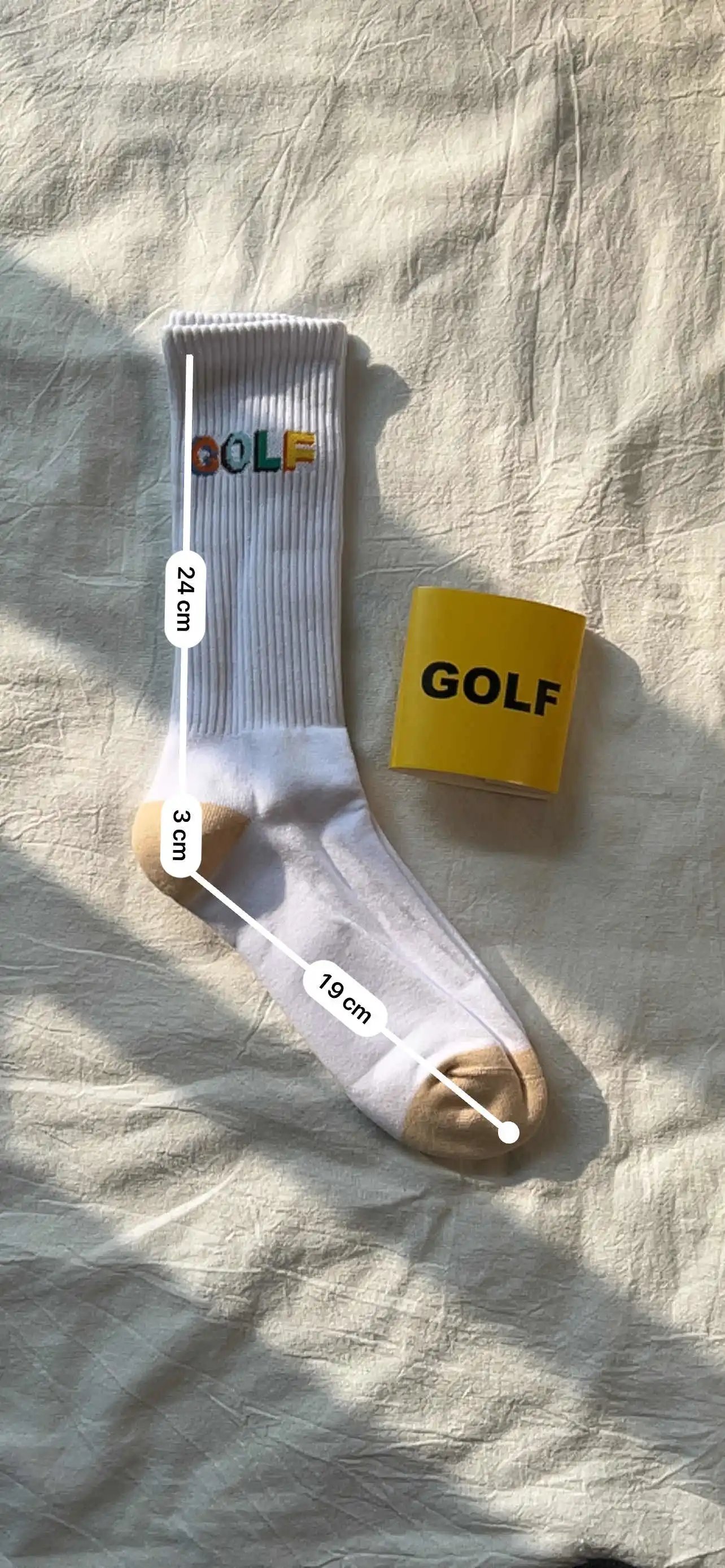 Design GOLF Wang Crew Socks White with Beige Toe Heel and Multicolor Logo Socks - 8