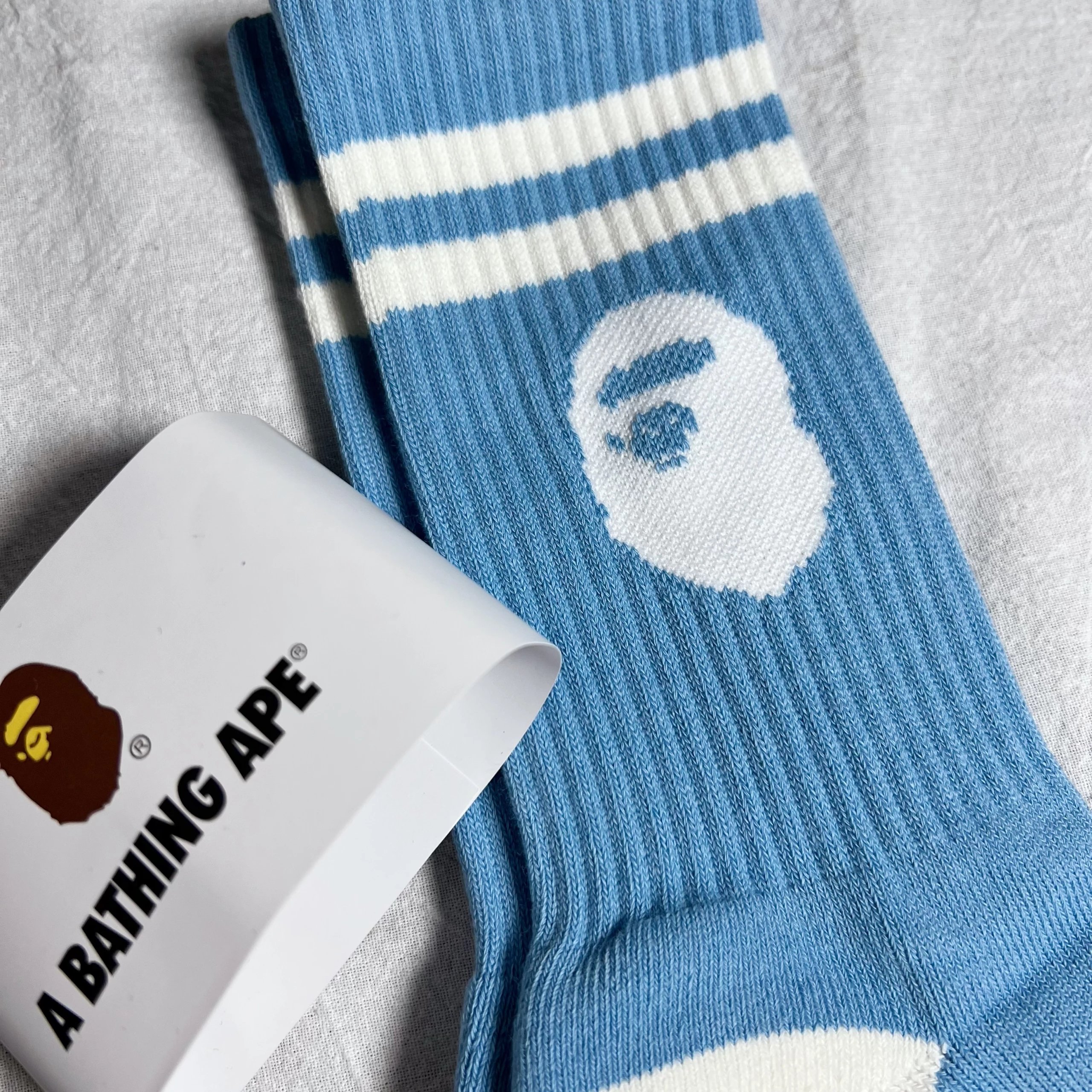 A Bathing Ape Classic Ape Head Logo Socks White - 16